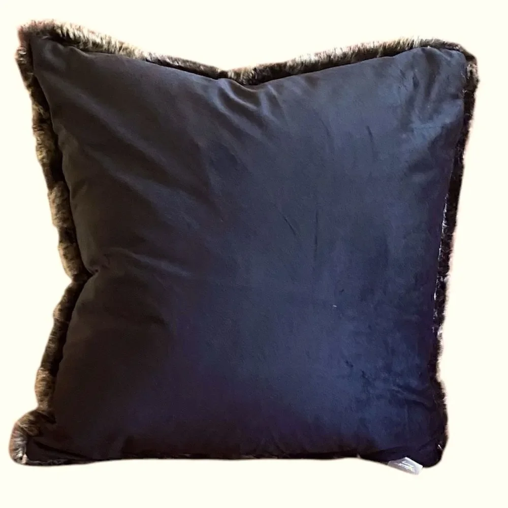 NWOT NEW Aviva Stanoff Black/Brown Faux Fur Luxury Designer Pillow 20